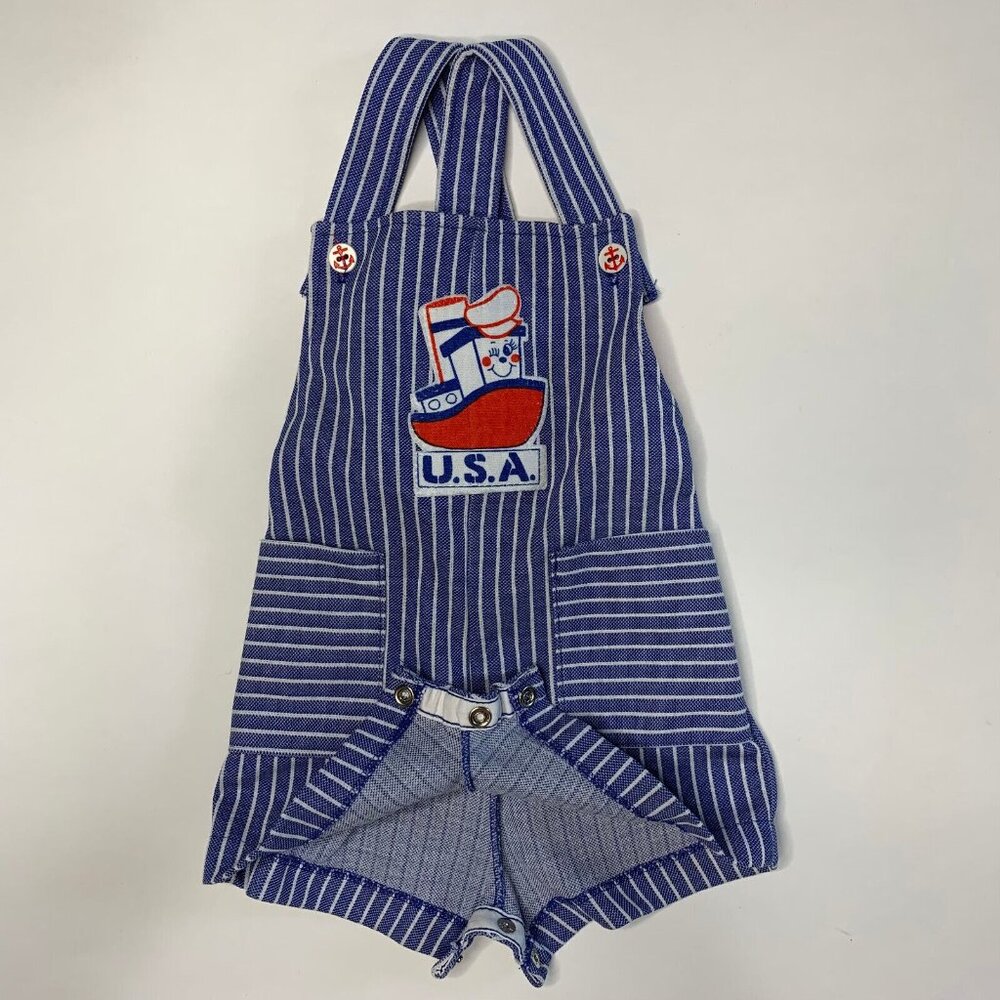 Vintage Carters Striped Overalls Bibs Jumper Size 12M Striped Boat Nautical - Picture 7 of 8